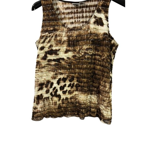 Y2K Chico's Womens Brown Animal Print Tank Top Ruffles Size 2 (US L) - Picture 3 of 7